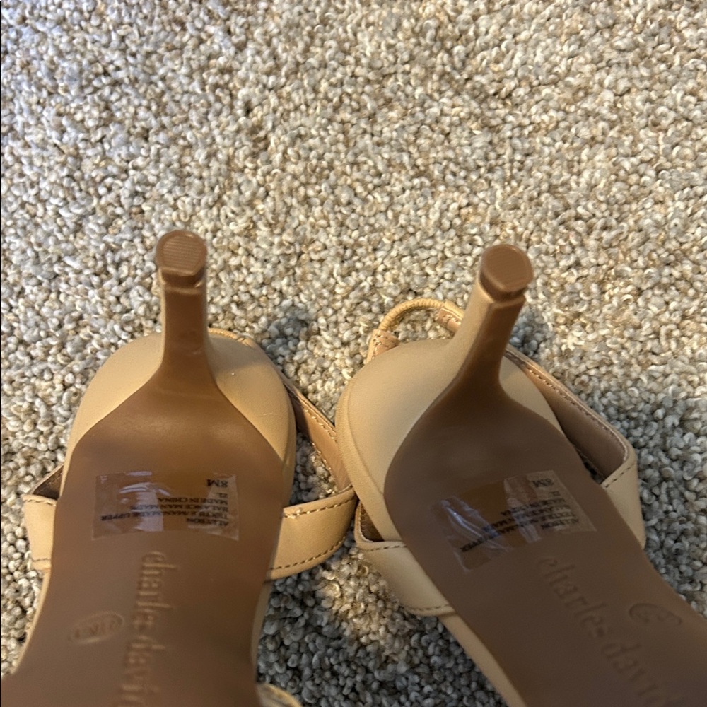 Charles David Beige Woven Slingback Kitten Heel Raffia bow 8 - Picture 11 of 12